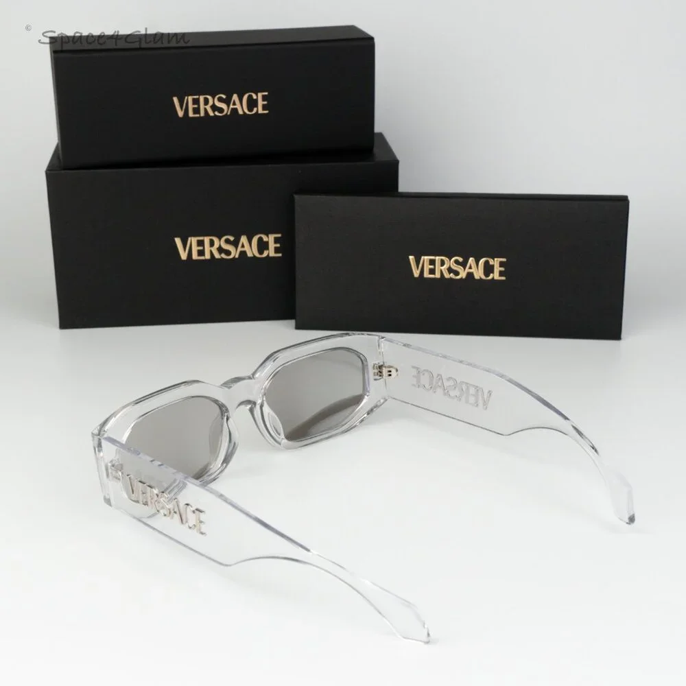 Versace Men Sunglasses Transparent Mirror Silver Rectangle VE4489U 148/8V NEW